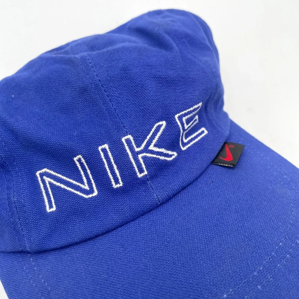 Nike Hat Cotton Mens OS Blue Good Vintage 5-Panel Embroidered Spellout Strapback